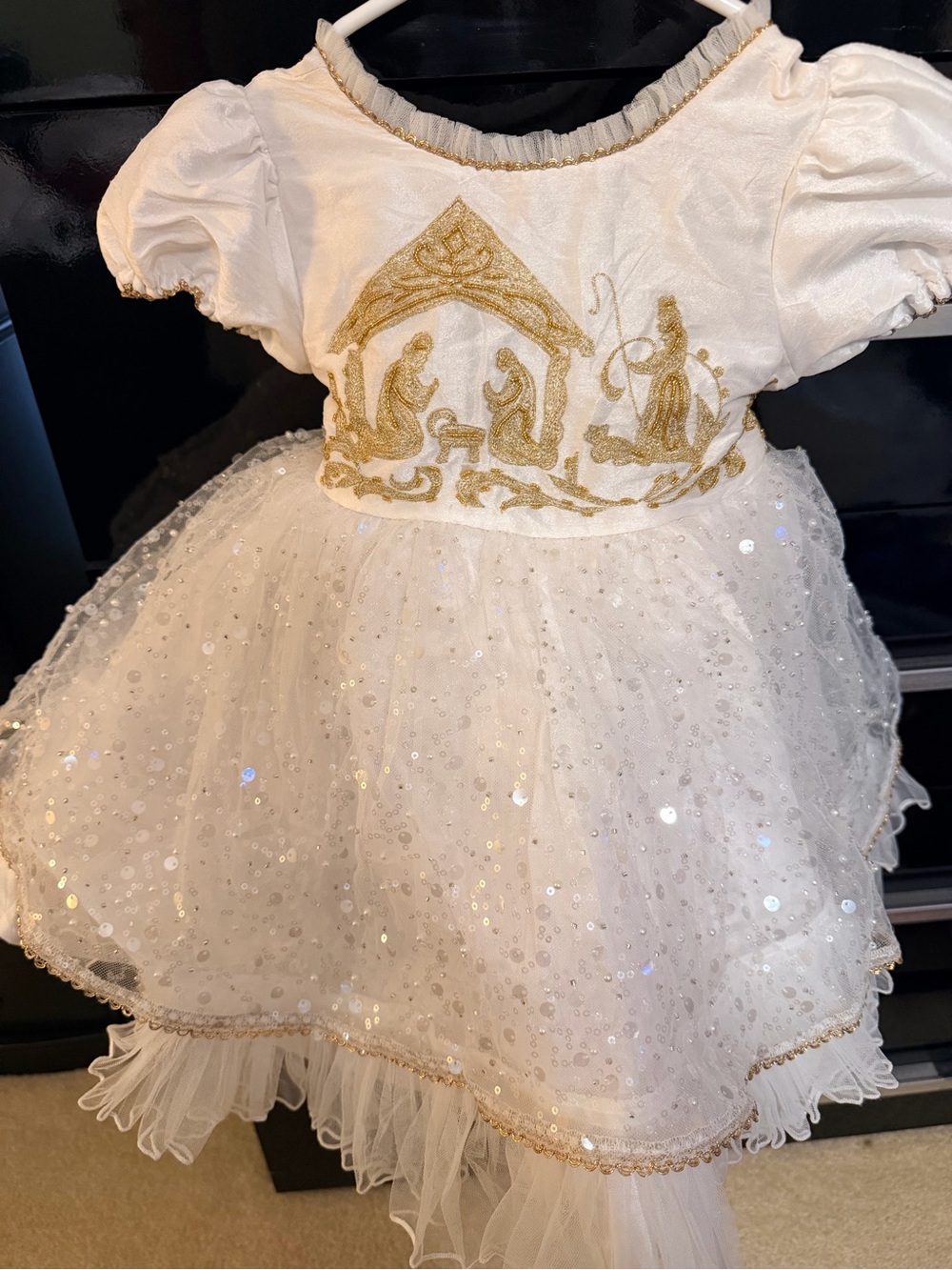 Oh Shana! Hand embroidered White & Gold Girls' Nativity Tulle Dress size 5t